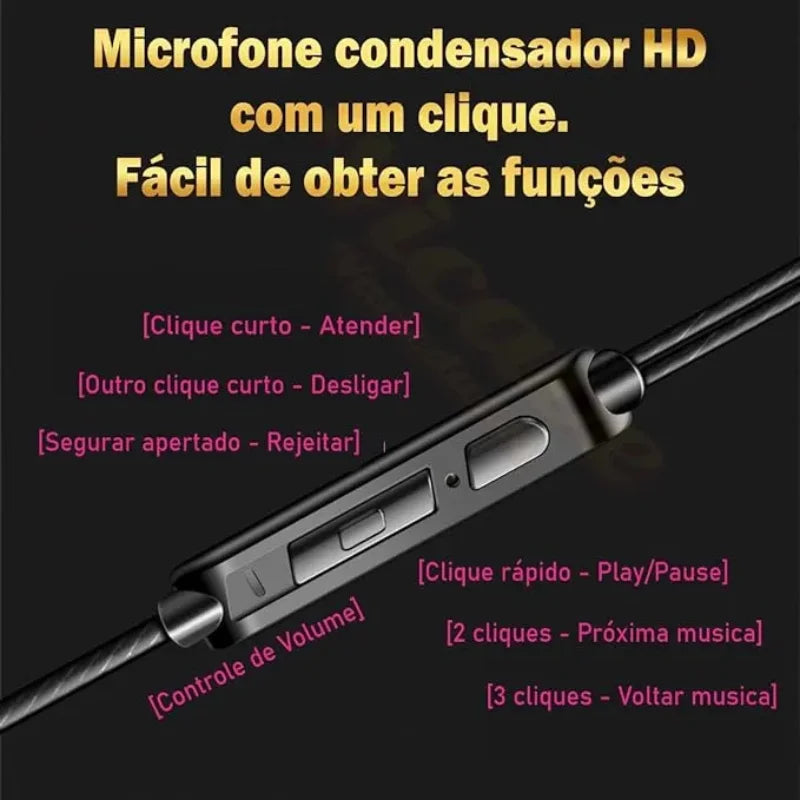 Fone de Ouvido com Fio com Microfone de Cobre Driver Estilo Esportivo Hifi Ergonomico